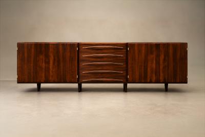 Jean Gillon Rosewood Credenza with Sculptural Drawers Brazil 1960s