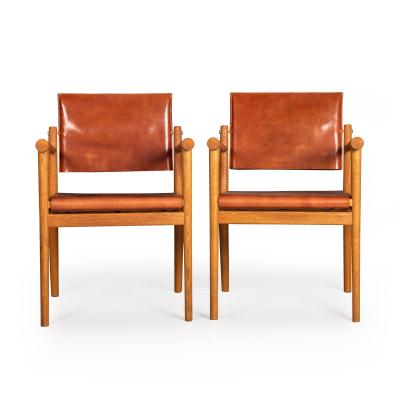 Jean Michel Frank Bridge Metteur en Scene Leather Arm Chairs after Jean Michel Frank