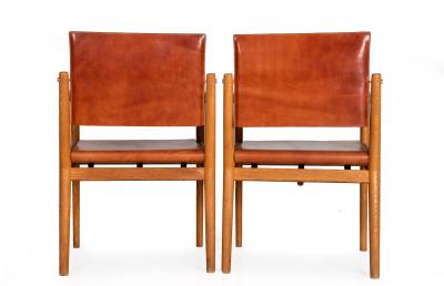 Jean Michel Frank Bridge Metteur en Scene Leather Arm Chairs after Jean Michel Frank