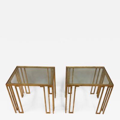 Jean Roy re Pair of French Midcentury Gilt Iron Creneaux Tables attributed to Jean Roy re