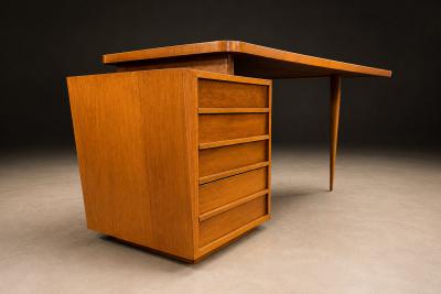 Joaquim Tenreiro Curved Desk with Floating Top Drawers Attributed to Joaquim Tenreiro
