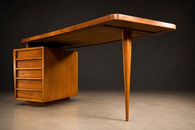 Joaquim Tenreiro Curved Desk with Floating Top Drawers Attributed to Joaquim Tenreiro