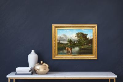 Jules Dupre Pastoral Landscape of Horses Drinking Jules Dupre