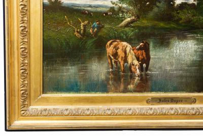 Jules Dupre Pastoral Landscape of Horses Drinking Jules Dupre