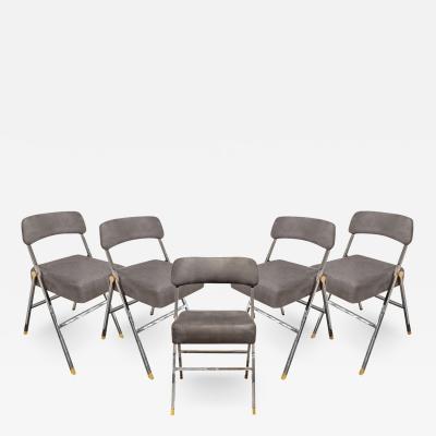 Karl Springer Karl Springer Rare Set of 5 Folding Chairs with Polished Chrome and Brass 1980s