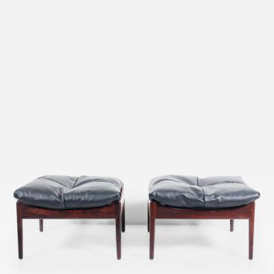 Kristian Solmer Vedel Pair of Kristian Vedel Modus Rosewood Leather Ottomans 1960s