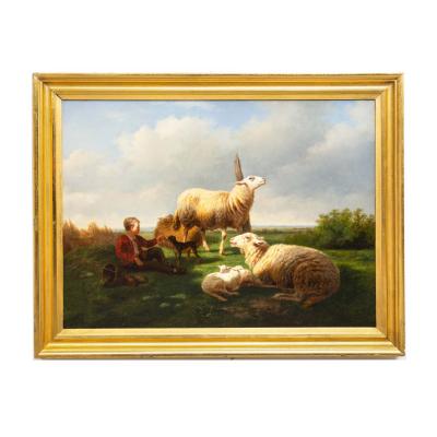 LAURENT DE BEUL Shepherd Boy with his Flock 1864 Lauren De Beul