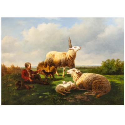 LAURENT DE BEUL Shepherd Boy with his Flock 1864 Lauren De Beul