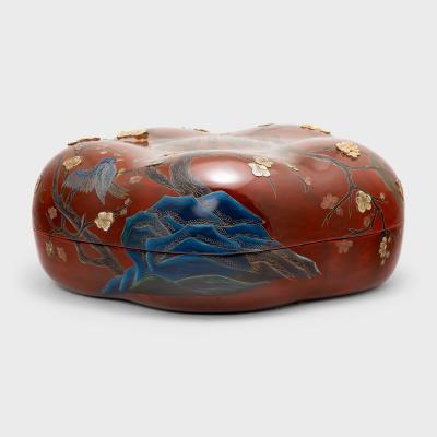 Lacquered Happiness Box with Birds Blossoms