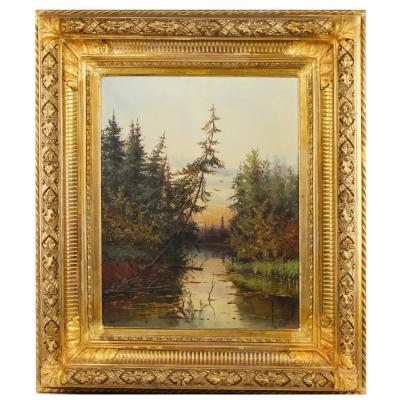 Landscape With A Pond In Evening Light A Konstantinova Russia