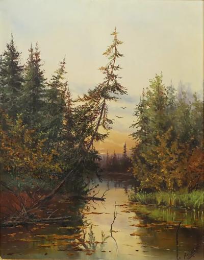 Landscape With A Pond In Evening Light A Konstantinova Russia