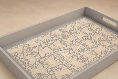 Large Butterflies Decorative Tray Lacquered Wood Ensamble Artesano 2024