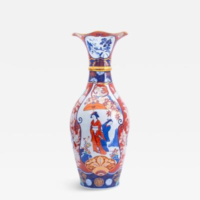 Large Japanese Imari Porcelain Trumpet Neck Floor Vase
