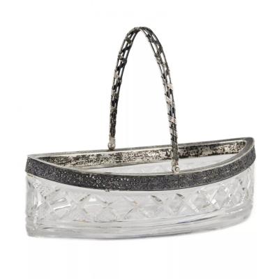 Large Russian Silver Mounted Crystal Bonbonniere In The Form Of A Boat 