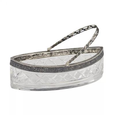 Large Russian Silver Mounted Crystal Bonbonniere In The Form Of A Boat 