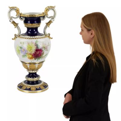 Large Salon Vase With Floral Bouquets Ernst August Leuteritz Germany Meissen