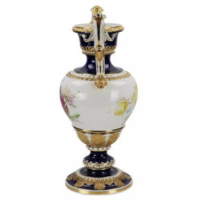 Large Salon Vase With Floral Bouquets Ernst August Leuteritz Germany Meissen