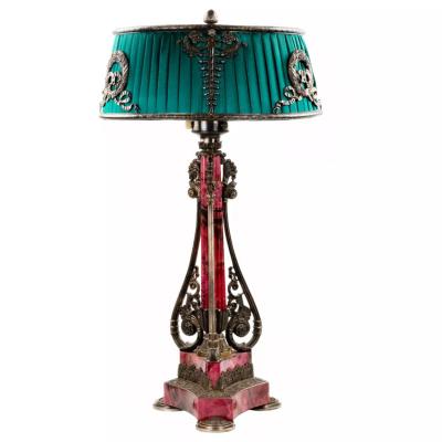 Large Silver And Rhodonite Table Lamp Workshop Of Nedmirov Kolodkin Moscow