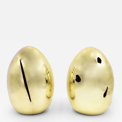 Lorenzo Ciompi GOLDEN EGGS pair of golden glazed ceramic lamps tribute to Lucio Fontana