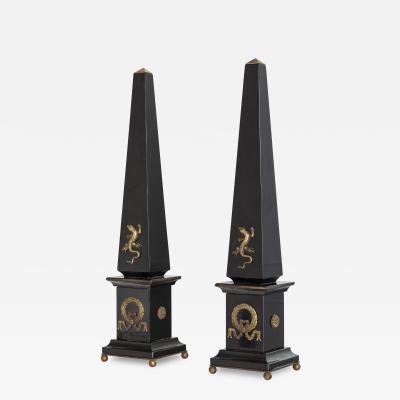 Lorenzo Ciompi Pair of Black Marble and Bronze Obelisks Gold Lizard Limited Edition 2017
