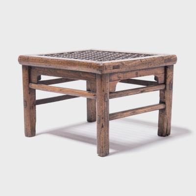 Low Stool with Woven Hide Top