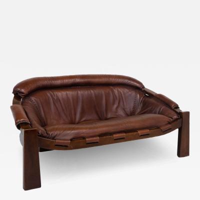 Luciano Frigerio Italian Mid Century Brown Leather Sofa by Luciano Frigerio