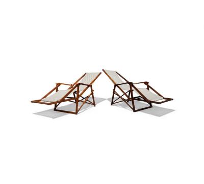Lucio Costa Pair of Chaise Lounges in Hardwood Fabric Lucio Costa 1950s Lot 320 438A