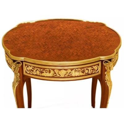 Mahogany Table With Marquetry In The Louis XV Style 
