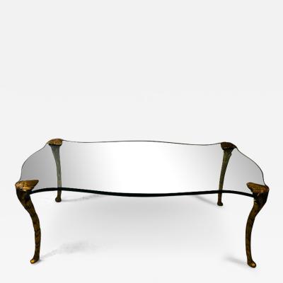 Maison Charles CABRIOLE LEG ACANTHUS LEAF GILT METAL AND CORSET DESIGN GLASS COFFEE TABLE