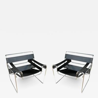 Marcel Breuer Pair of Black Leather Wassily Chairs by Marcel Breuer