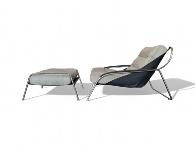 Marco Zanuso Maggiolina Armchair with Ottoman in Metal Fabric Marco Zanuso Lot 315