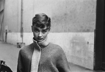 Mark Shaw Mark Shaw AUDREY HEPBURN IN GREY TURTLENECK SWEATER CHIN DOWN 1953