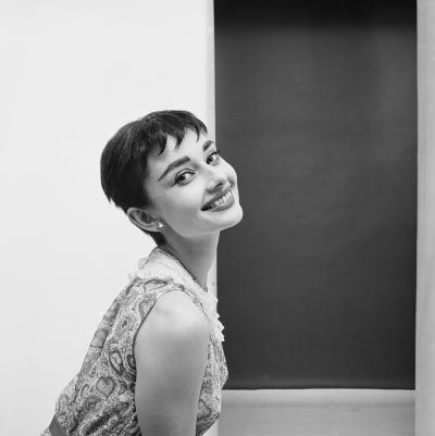 Mark Shaw Mark Shaw Audrey Hepburn Smiling Center Frame 1954