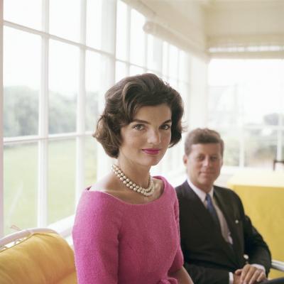 Mark Shaw Mark Shaw Kennedy Jackie in Pink With JFK in Yellow Room Demure 1959