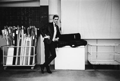 Mark Shaw Mark Shaw YVES ST LAURENT WITH BOLTS OF FABRIC 1960