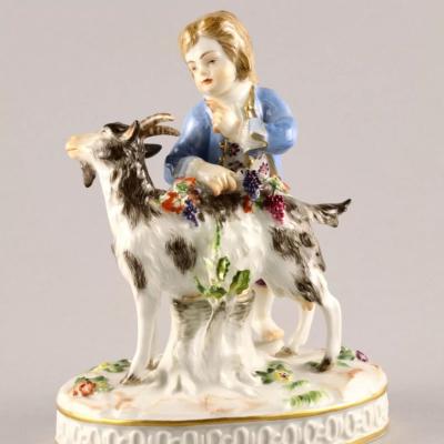 Meissen Porcelain Figure Boy With A Goat Allegory Of Autumn