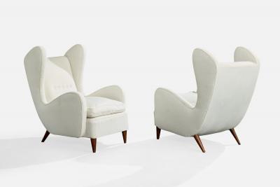 Melchiorre Bega Attribution Lounge Chairs with Wood and Fabric Italy 1940s