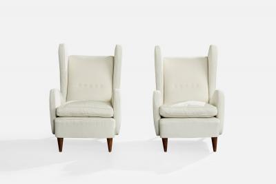 Melchiorre Bega Attribution Lounge Chairs with Wood and Fabric Italy 1940s