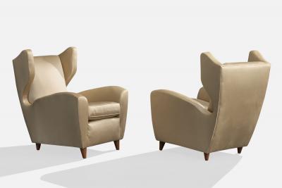 Melchiorre Bega Attribution Lounge Chairs with Wood and Fabric Italy 1940s