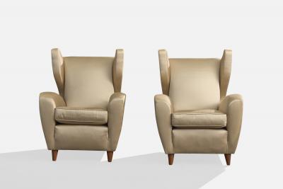 Melchiorre Bega Attribution Lounge Chairs with Wood and Fabric Italy 1940s