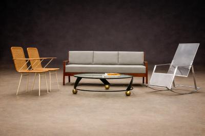 Michel Arnoult Sofa in Imbuia Hardwood Leather by Michel Arnoult 1960s Lot 155