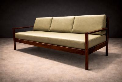 Michel Arnoult Sofa in Imbuia Hardwood Leather by Michel Arnoult 1960s Lot 155