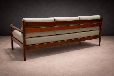 Michel Arnoult Sofa in Imbuia Hardwood Leather by Michel Arnoult 1960s Lot 155