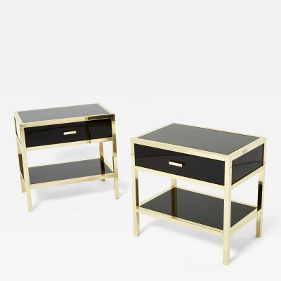 Michel Pigneres Pair of Michel Pigneres black lacquered brass nightstands tables 1970s