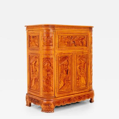 Mid 20th Century Heavily Hand Carved Wood Cocktail Bar Cabinet