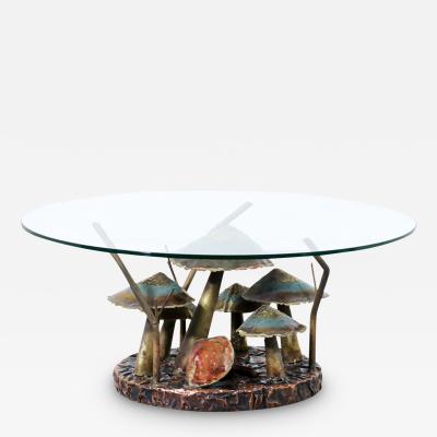 Mid Century Modern Mushroom Coffee Table with Glass Top