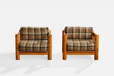 Milo Baughman Lounge Chairs with Pine and Fabric USA 1970s