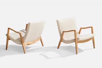 Milo Baughman Lounge Chairs with Wood and Fabric USA 1950s