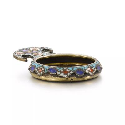 Miniature Silver Kovsh With Cloisonne Enamel Faberge