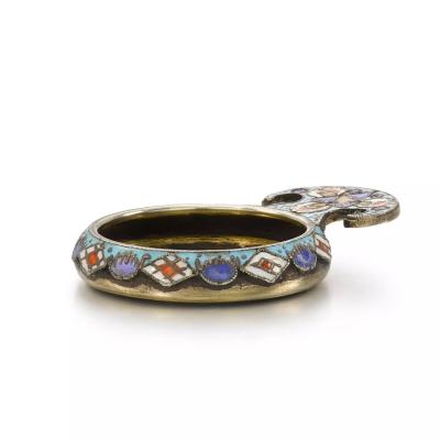 Miniature Silver Kovsh With Cloisonne Enamel Faberge